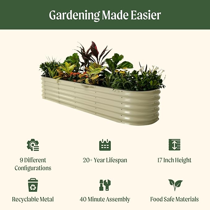 Vego garden Raised Garden Bed Kits, 17" Tall 9 in 1 8ft x 2ft Metal Raised Planter Bed Outdoor for Vegetables Flowers Ground Planter Box, Terra Cotta