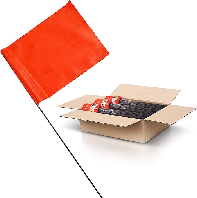 Fluorescent Orange Marking Flags 1000 Pack - 4x5x15 Inch Bulk Yard Flags - Markers For Lawn, Irrigation, Landscaping, Survey & Sprinkler Head Marking