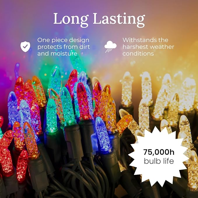 Pro Christmas M5 LED Holiday Lights - 70 Bulbs, 23.3ft - Professional Grade Indoor Outdoor Diamond Cut Sparkle Light Strings for Home Decorations and Christmas Trees - Blue