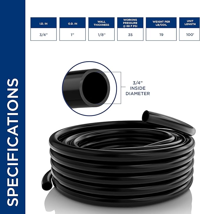 Alpine Corporation 100 Ft. PVC Tubing with 3/4" Inside Diameter for Ponds and Fountains, Black