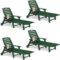 Lounge Chair Outdoor Set of 4 with Wheels, Adjustable 6-Position Chaise Lounge Outdoor, Patio Lounge Chair for Poolside Backyard, Green