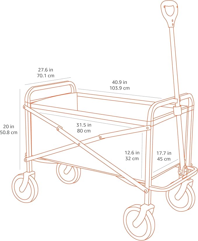 Amazon Basics Collapsible Folding Heavy Duty Utility Wagon for Outdoor Sports, 265 pounds Weight Capacity, Camping, Garden, and Shopping, 27.6 x 40.9 x 20 inches, Black