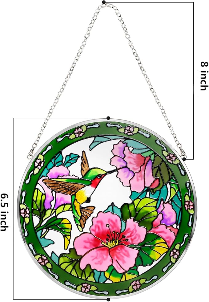 Suncatcher Stained Glass,100% Stained Glass Window Hanging,Hummingbird Sun Catchers Indoor Window Decor,Suncatchers for Windows Hanging, Stained Glass suncatcher Gifts for Women、Christmas (6.5 inch)