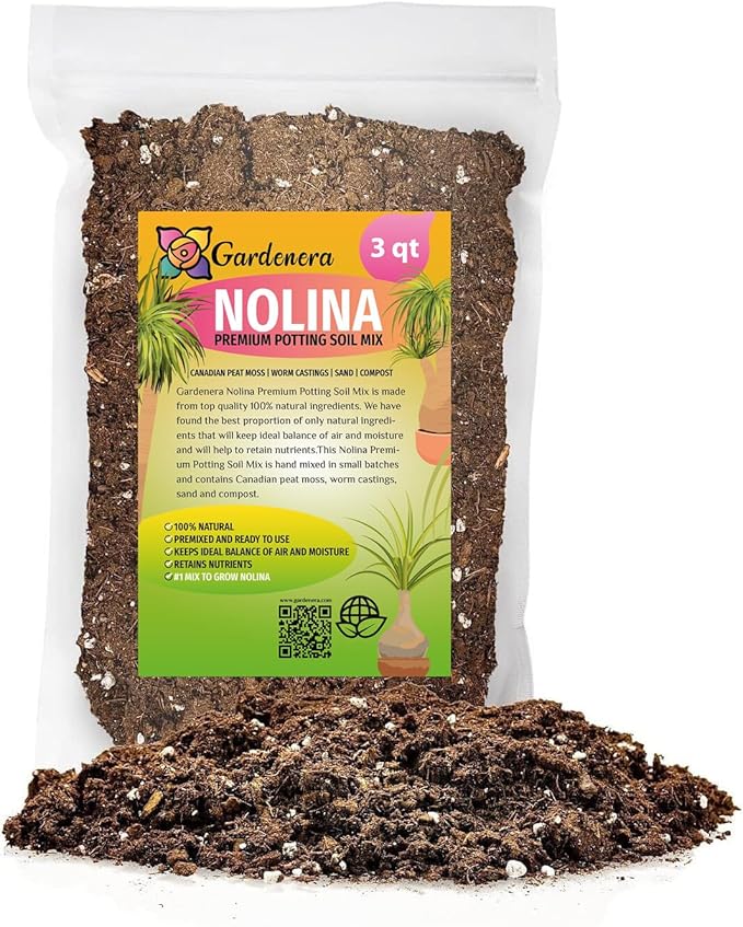 Nolina Plant Potting Soil - Enhance Form and Health with Professional Grade Nutrient-Rich Mix - 3 Quart