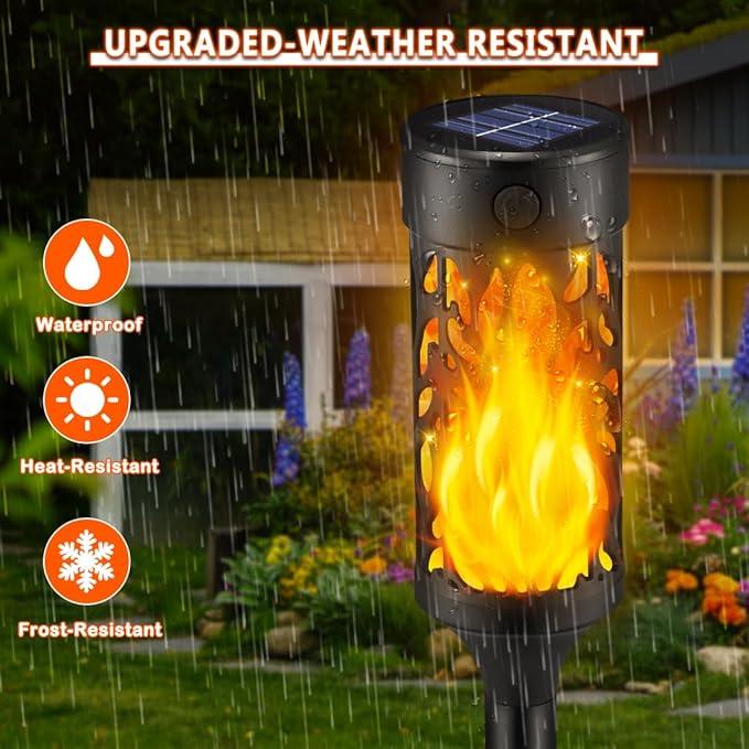 12Pcs Solar Lights Outdoor Waterproof, Tiki Torches for Outside with Flickering Flame, Solar Powered Outdoor Lights for Garden Decor, LED Luces Solares Garden Lighting for Pathway Yard Decorations