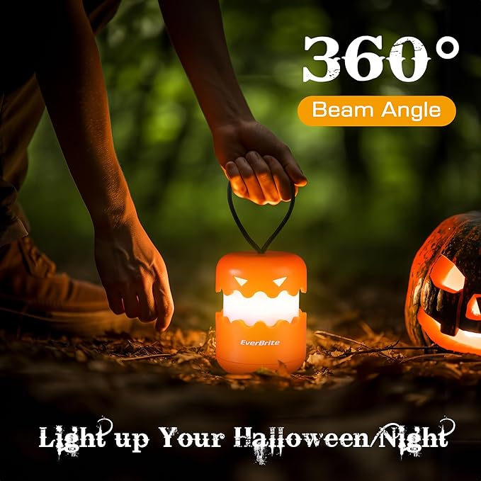EverBrite 3-Pack Halloween Pumpkin Lantern, Collapsible Jack O Lantern Pumpkins with Lanyard, Halloween Party Favors for Kids, Light up Pumpkin Outdoor for Halloween Party Decoration, Battery Included