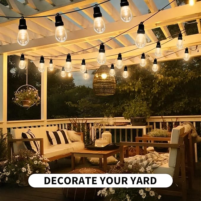 LED Outdoor String Lights 27FT,Patio lLights with 10 Dimmable Bulbs,IP66 Waterproof Shatterproof, with Remote Control,2700k Outside Hanging Lights for Backyard Porch Garden Decoration