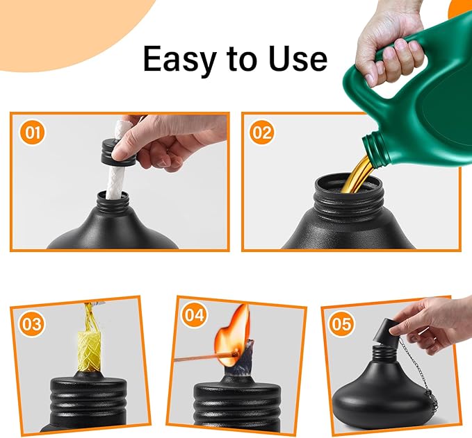 Upgraded Tabletop Torches Set of 8, 24oz Citronella Candles for Outdoor, Metal Table Top Torches for Outside, Refillable Torch Lanterns for Patio, Yard, Deck, Garden, Party