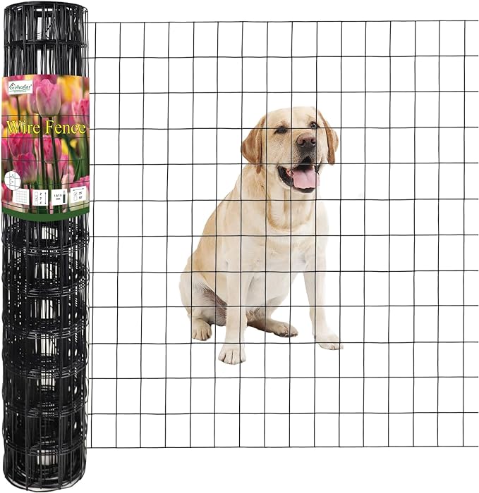 Black PVC Coated Welded Wire Fence 36 Inch x 25 Foot, 2 Inch x 3 Inch 16GA, Garden Border Fencing Roll Vinyl Coating Metal Wire Mesh for Yard Vegetable Plant Protection Poultry Netting