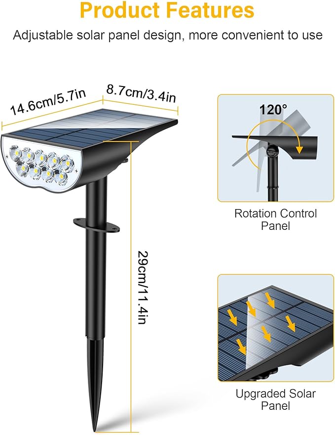 BAXIA TECHNOLOGY Solar Spot Lights Outdoor Waterproof, 3 Lighting Modes Solar Yard Light Spotlight, Dusk to Dawn Outdoor Solar Lights for Pathway Driveway Landscape, Warm White, 6 Pack