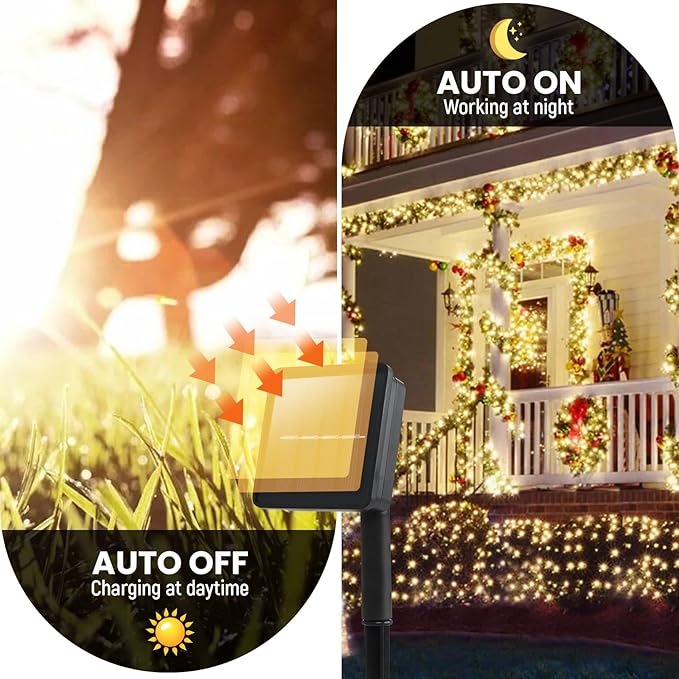 Solar String Lights Outdoor Waterproof: 50ft 100LED Solar String Lights Outdoor - Solar Powered Twinkle Fairy Tree Light with 8 Lighting Mode for Patio, Garden,Courtyards,Trees(Warm White)