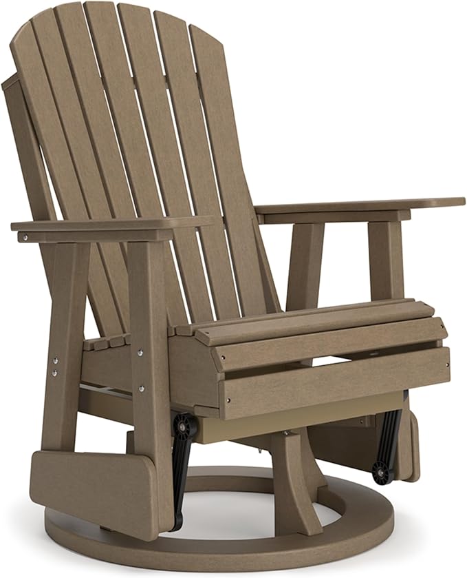 Signature Design by Ashley Hyland Wave Casual Weather Resistant HDPE Outdoor Swivel Glider Chair, Light Brown