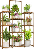 Bamworld Plant Stand Indoor Outdoor Large Plant Shelf Tall Hanging Plant Holder Wood Flower Stand for Window Living Room Garden Balcony Home Decor Flower Patio 3 Tiers