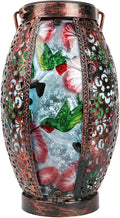 Hummingbird Solar Lanterns Glass & Metal Hanging Lantern Outdoor Waterproof 16" H Tabletop Light with Hollowed-Out Design for Garden Patio Table Decor Mother's Day Gift