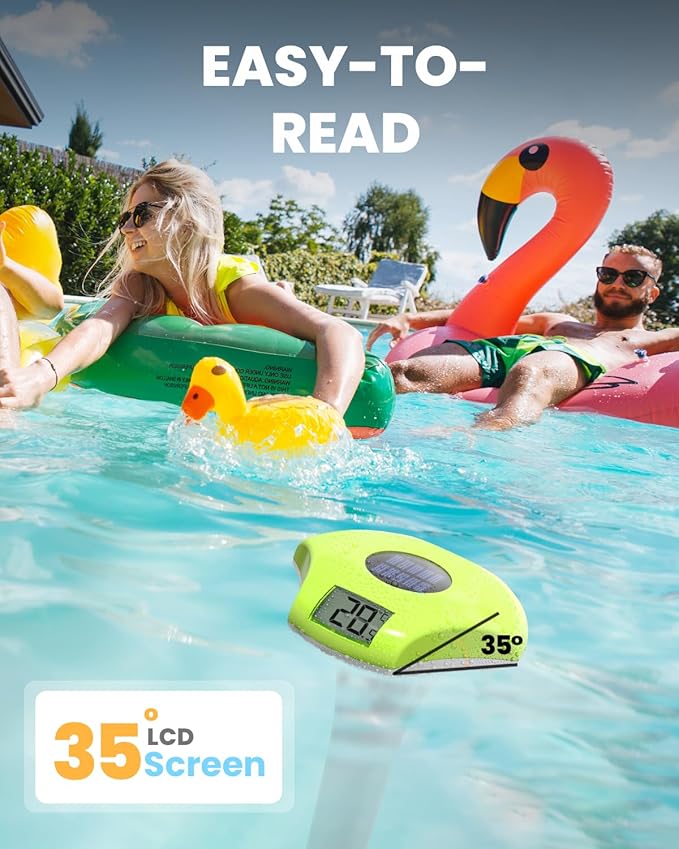 BALDR Pool Thermometer Floating Easy Read, IPX8 Waterproof, Solar Powered Digital Pool Thermometer with LCD Screen,Suitable for Swimming Pool/Hot Tub/Hot Spring/Aquarium (Green)