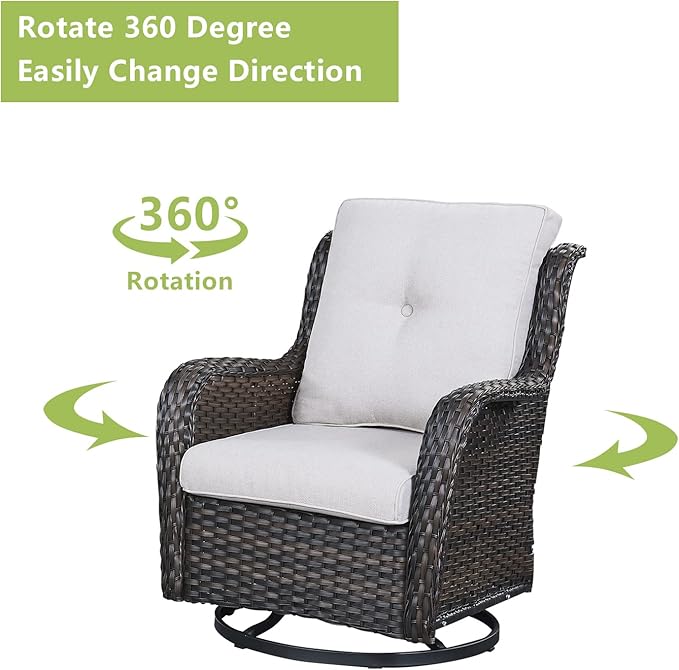 Outdoor Patio Swivel Rocker Chairs - Single Wicker Rattan Patio Swivel Rocking Chair with High Back,Deep Seating and Comfort Cushions for Deck Porch Garden,Brown/Beige