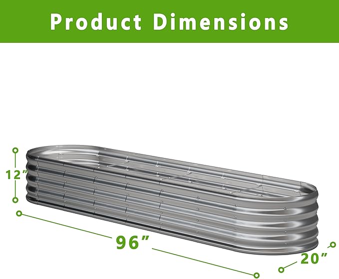 KFN 8x1.8x1FT Galvanized Raised Garden Bed,Raised Garden Bed Kit-Oval Metal Vegetable Box,Large Planter Flower Boxes Outdoor,Planting for Vegetables,Flower,Herb,Sliver,0.7mm