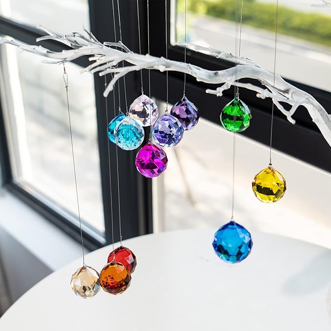 H&D 20mm Multi-Color Crystal Ball Prism Feng Shui Faceted Decorating,Pack of 12