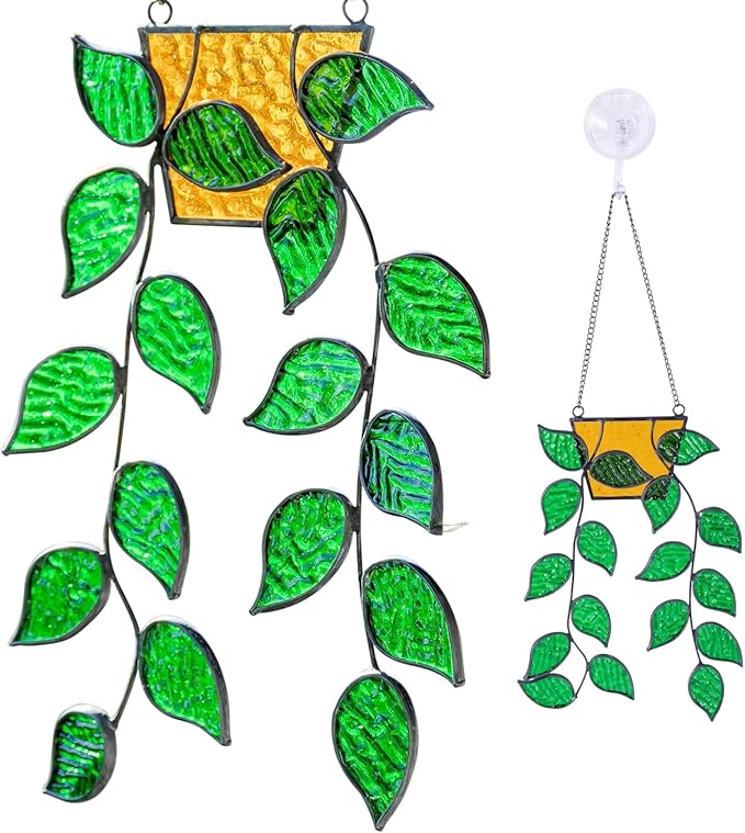 Stained Glass Window Hanging 17 Leaf Plant Stain Glass Window Hanging Real Stained Glass Hanging Hanging Stained Glass for Windows Stained Glass suncatchers Stained Glass Plant Stained Glass