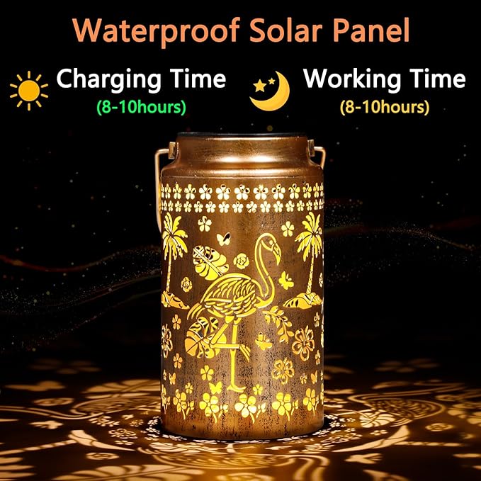 2 Pack Flamingo Solar Lanterns Outdoor Waterproof, Metal Hanging Lights Decorations for Garden Yard Lawn Patio, Flamingo Gifts for Women Mom Grandma Gardener for Mother'Day Christmas