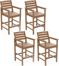 Tall Adirondack Chairs Set of 4, HDPE Wood Balcony Adirondack Chairs Set with Heart Cutout Design, Weather-Resistant Bar Height Furniture for Deck, Porch, Pool (Teak)