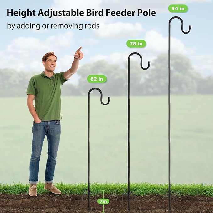 Shepherds Hooks, 78" Bird Feeder Pole for Outdoor, 4/5” Thick Hummingbird Feeders Stand Heavy Duty, Hanging Plant Hanger Stake with 5-Prong Base, Metal Shepard Stick