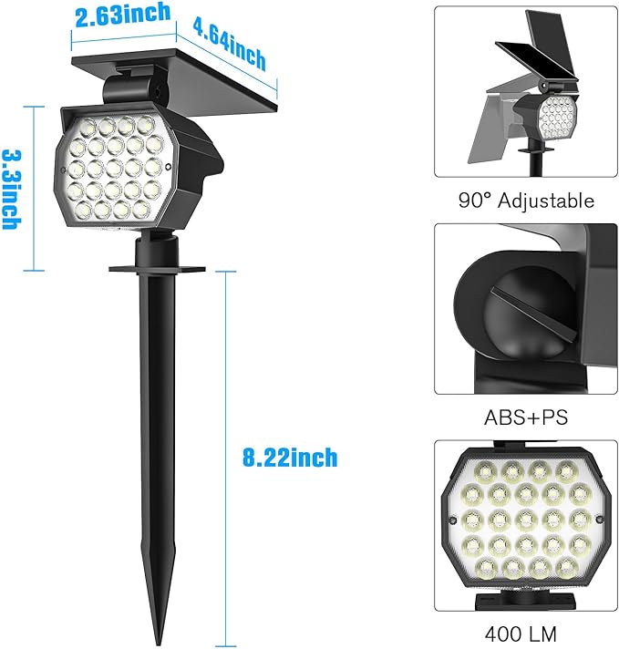 NIORSUN Solar Spot Lights Outdoor,23 LEDs Landscape Lighting with Auto On/Off and 3 Lighting Modes, IP67 Waterproof Spotlights,Outdoor Solar Lights for Yard Garden,8 Pack(Cool White)