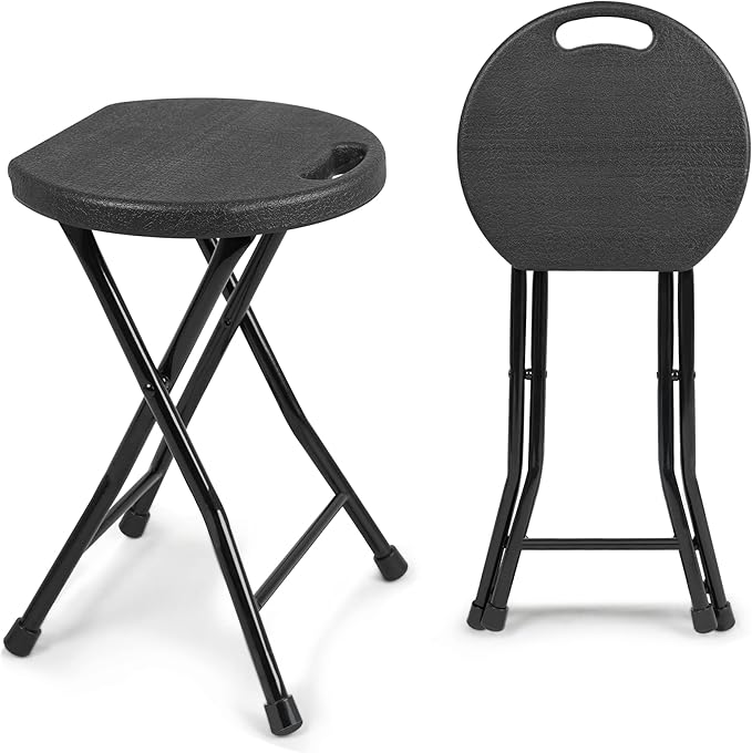 Folding Stool - 550lbs Capacity, Foldable Handle, Portable Heavy Duty, Outdoor/Indoor, 18 Inch Collapsible for Camping & Home (Set of 1, Black)