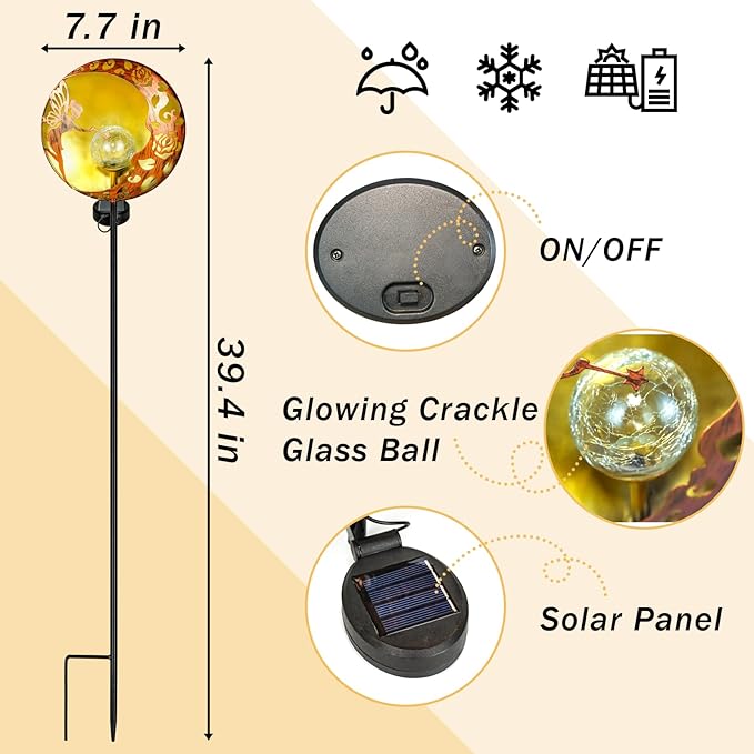 Fairy Solar Garden Light, Decorative Outdoor Statue, Moon Star Decor Stake, Metal Sculpture Decoration for Yard, Lawn, Patio, Pathway, Housewarming, Birthday Gift for Mom, Grandma, Women