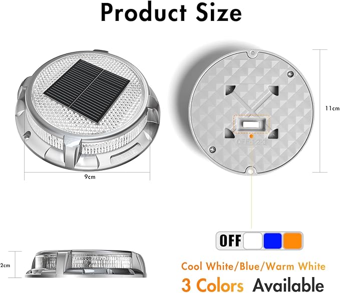 Quntis Solar Deck Lights Outdoor 12 Pack, 3 Color Modes Solar Driveway Lights IP68 Waterproof, Deck Light for Stair Pathway Pool Walkway Road (Blue/Cool White/Warm White)