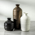 Ceramic Vase Set of 3 Neutral Decorative Vase for Farmhouse, Boho, or Rustic Home Decor Pottery Vases for Living Room Bathroom Table Mantel Fireplace Entryway Shelf (01-Metallic)