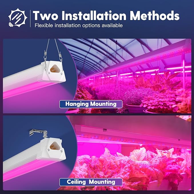 FREELICHT 6 Pack 4FT LED Grow Light, 40W (250W Equivalent), Red Blue (660nm+460nm) Full Spectrum Grow Light for Indoor Plants, Linkable Plug in Plant Growing Lamps for Hydroponic Seeding Veg Flower