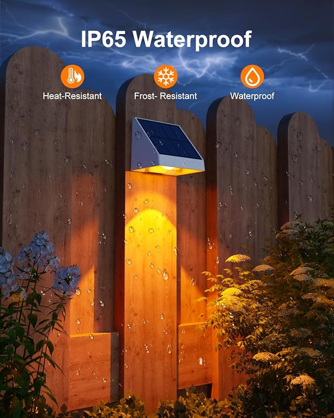 12 Pack Color Changing Solar Powered Fence Lights Outdoor Decorative LED Waterproof Yard Lighting for Outside Wall, Deck, House Patio, Rail, Backyard, 8 Colorful Modes, Easy Install (White Shell)