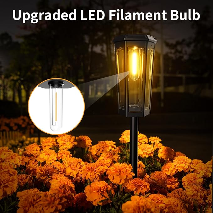 KINKAI Solar Walkway Lights Outdoor - 8 Pack Classic Pathway Light Waterproof Driveway Lamps Landscape Lighting with Filament Bulb for Outside Garden Lawn Patio Sidewalk Yard (Warm Light)