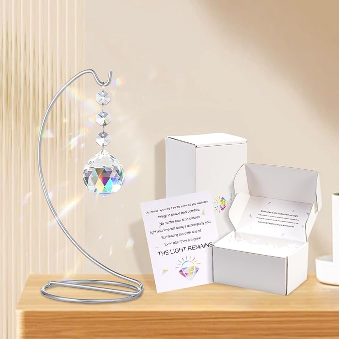 9-Inch Sympathy Gifts for Loss of Loved One,Memorial Gifts,40mm Crystal Suncatcher,Bereavement Gift Ideas,Condolences Gift for Mom Dad Friend Son Daughter Dog,Silver Stand and a Sympathy Card