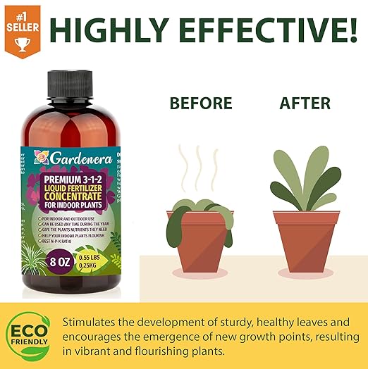 Premium Liquid Fiddle Leaf FIG Plant Fertilizer - 3-1-2 Concentrate for Indoor Plants and Flowers by Gardenera | Organic Plant Food for Fiddle Leaf Fig - 8oz