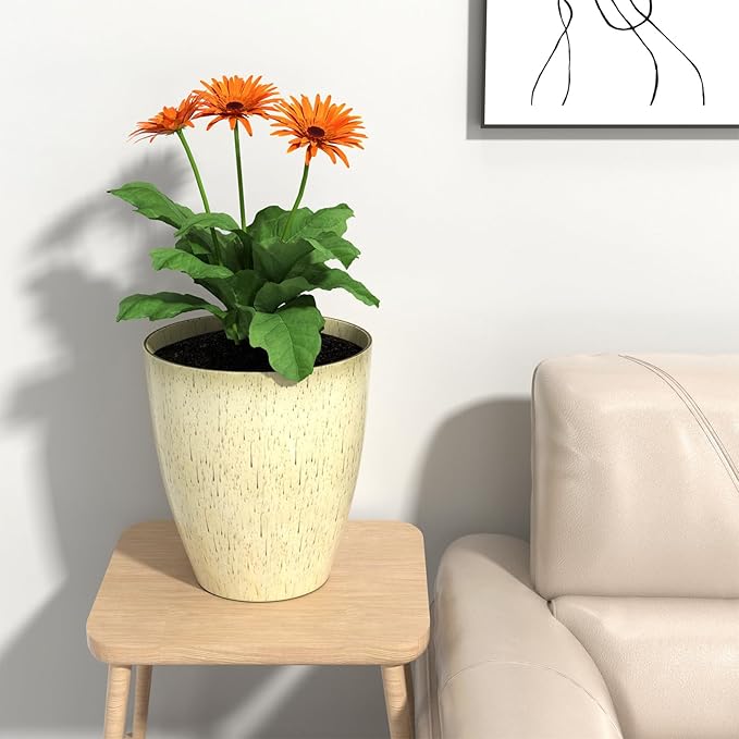 QCQHDU Plant Pots Set of 2 Pack,10 Inch Plant Pot for Indoor and Outdoor Plants with Drainage Hole,Flower Pots Modern Decorative Planter for Garden Plants (Beige)