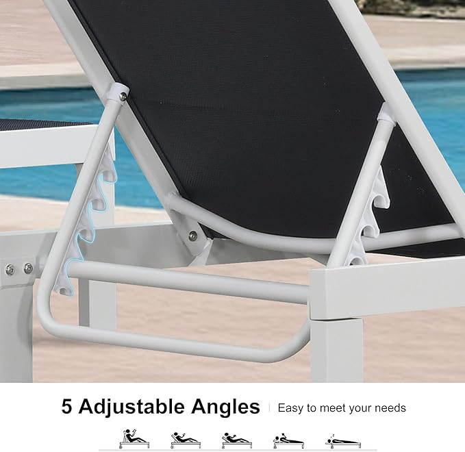PURPLE LEAF Outdoor Chaise Lounge Staight Legs Adjustable Sunbathing Recliner with Side Table Navy Blue 2 Sets