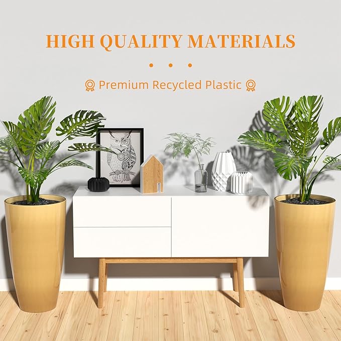 QCQHDU 21 inch Tall Planters for Indoor & Outdoor Plants, 2 Pack Sturdy Plant-Flower-Tree Pots for Front Porch Patio Deck Living Room Decor