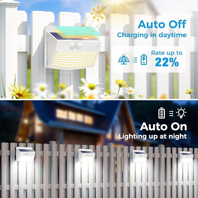 Solar Lights Outdoor Motion Sensor [138 LED/10 Packs] Solar Security Lights with 3 Lighting Modes Solar Wall Lights Waterproof Solar Powered Lights for Garden Fence Yard Deck, White