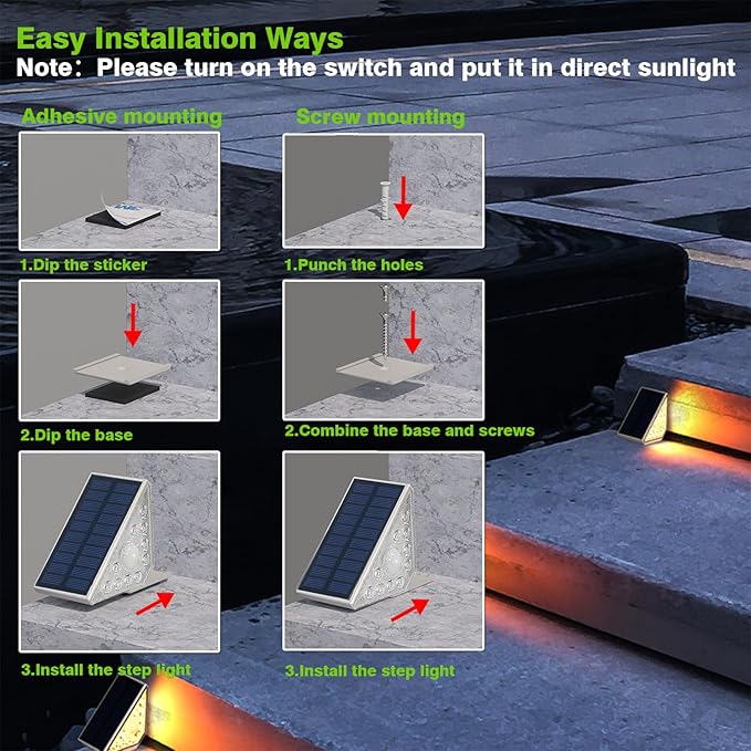 Motion Sensor Solar Step Lights Outdoor Waterproof, 8 Led Solar Stair Lights for Outside, Motion Detector Lights Solar Power for Pathway/Deck/Walkway/Drivway/Lawn/Garden(6PC)
