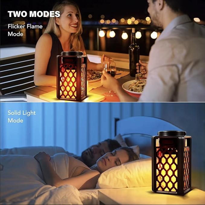 Outdoor Bluetooth Speaker with Led Flame, IP65 Waterproof Wireless Bluetooth Speaker, HD Audio, Atmosphere, 2 Pack