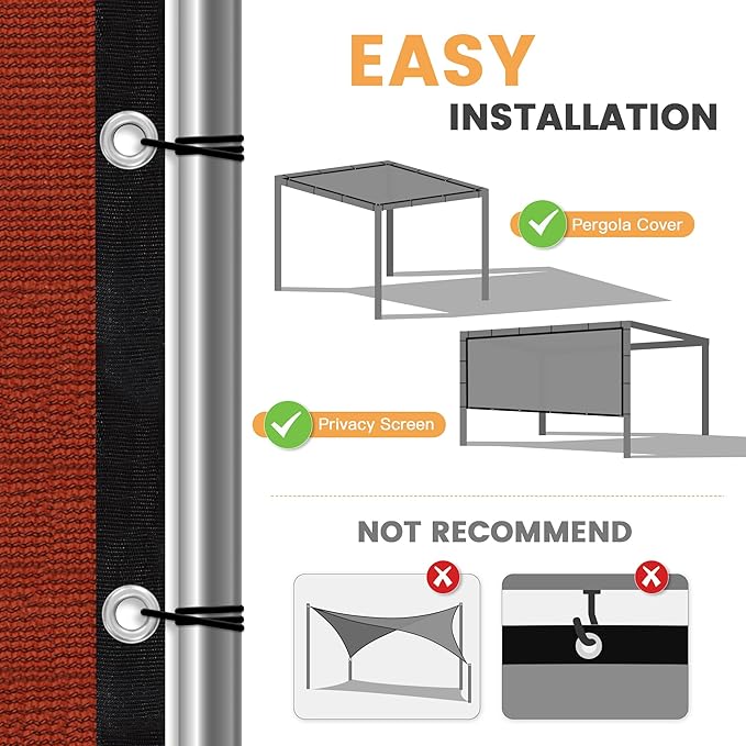 VICLLAX Shade Fabric Sun Shade Cloth with Every 2 FT Grommets for Patio Garden Pergola Cover Canopy 8x15 FT, Rust Red