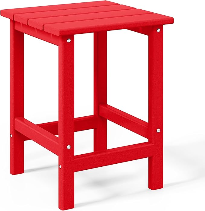 WO Home Furniture Adirondack Chairs Table Set of 3 PCS Outdoor Folding Chairs Side End Table Weather/UV Resistant for Lawn, Garden, Bon Fire, Balcony (Red)