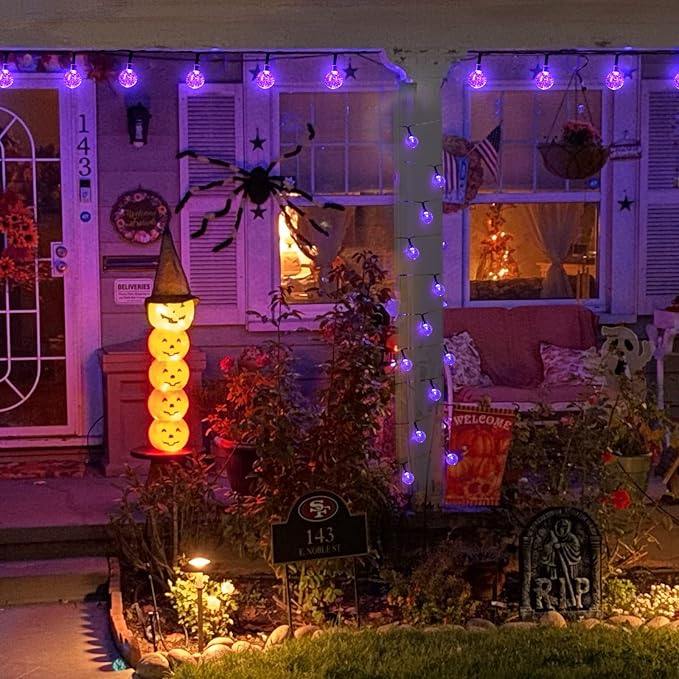 Brightown Solar String Lights Outdoor 60 Led 35.6 Feet Crystal Globe String Lights with 8 Lighting Modes, Waterproof Solar Powered Patio Lights for Garden Yard Porch Decor (Purple)