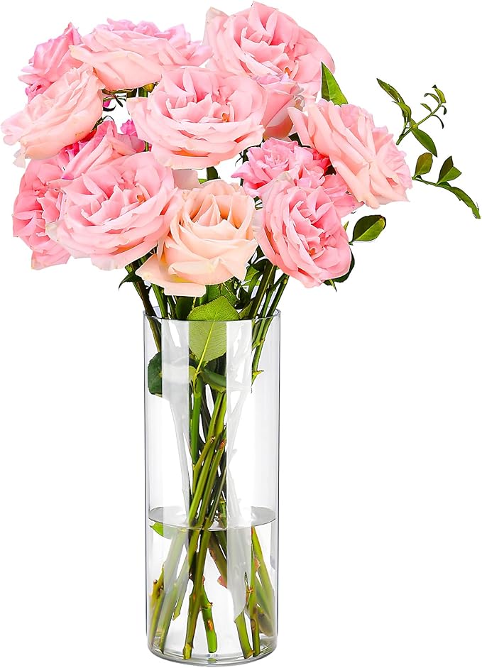Clear Flower Vase, Non-breakable Vases, 5" W x 5" H, Acrylic Vase, Aesthetic Room Decor Cylindrical Modern Flower Vases for Table Centerpiece, Home Decor, Women Floral Arrangement Gift