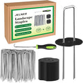 Landscape Staples Set,6 Inch 11 Gauge 100pcs Galvanized Garden Stakes + 100pcs Gaskets + 1Pick Hook,U-Shaped Tent Stakes Landscaping Fabric SOD Pins for Weed Fabric Barrier,Groud Cover,Fence