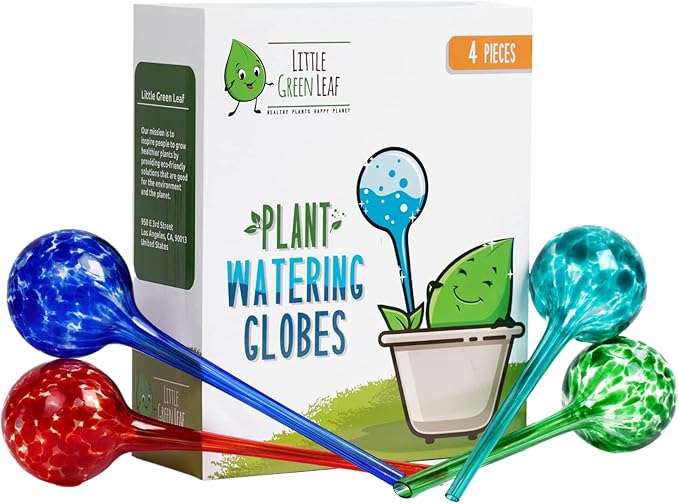 LGL Plant Watering Globes - Automatic Self Watering Globes. Decorative Self Watering Planter Inserts Made From Hand-Blown Durable Glass. Self Watering Spikes to Support Plant Health. 4 Pack, Jumbo.