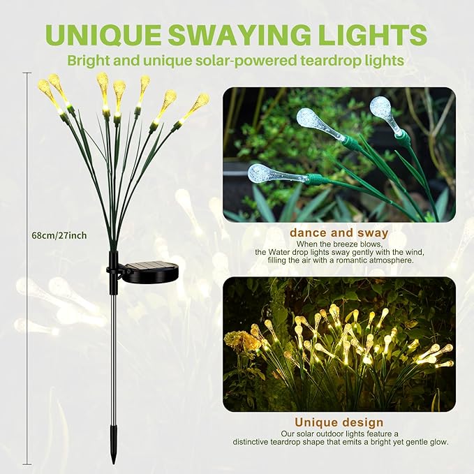 Solar Lights Outdoor Waterproof Upgraded Outdoor Solar Lights for Yard Patio Garden Decor, Solar Lights for Outside Gardening Supplies, Water Droplets Garden Lights Solar Powered Outdoor (2 Pack)