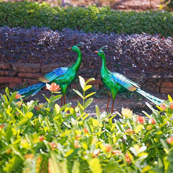 DREAMSOUL Garden Statues for Outside Metal Peacock Statue Peacock Garden Decor for Yard Art Decoration